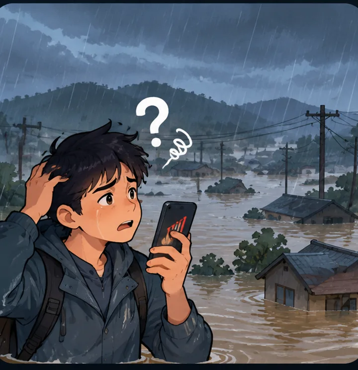 A flooded street, a failing signal, and no way to tell anyone where you are.